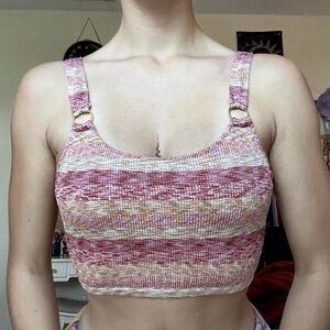 Aerie Pink and Cream Knit Crop Top